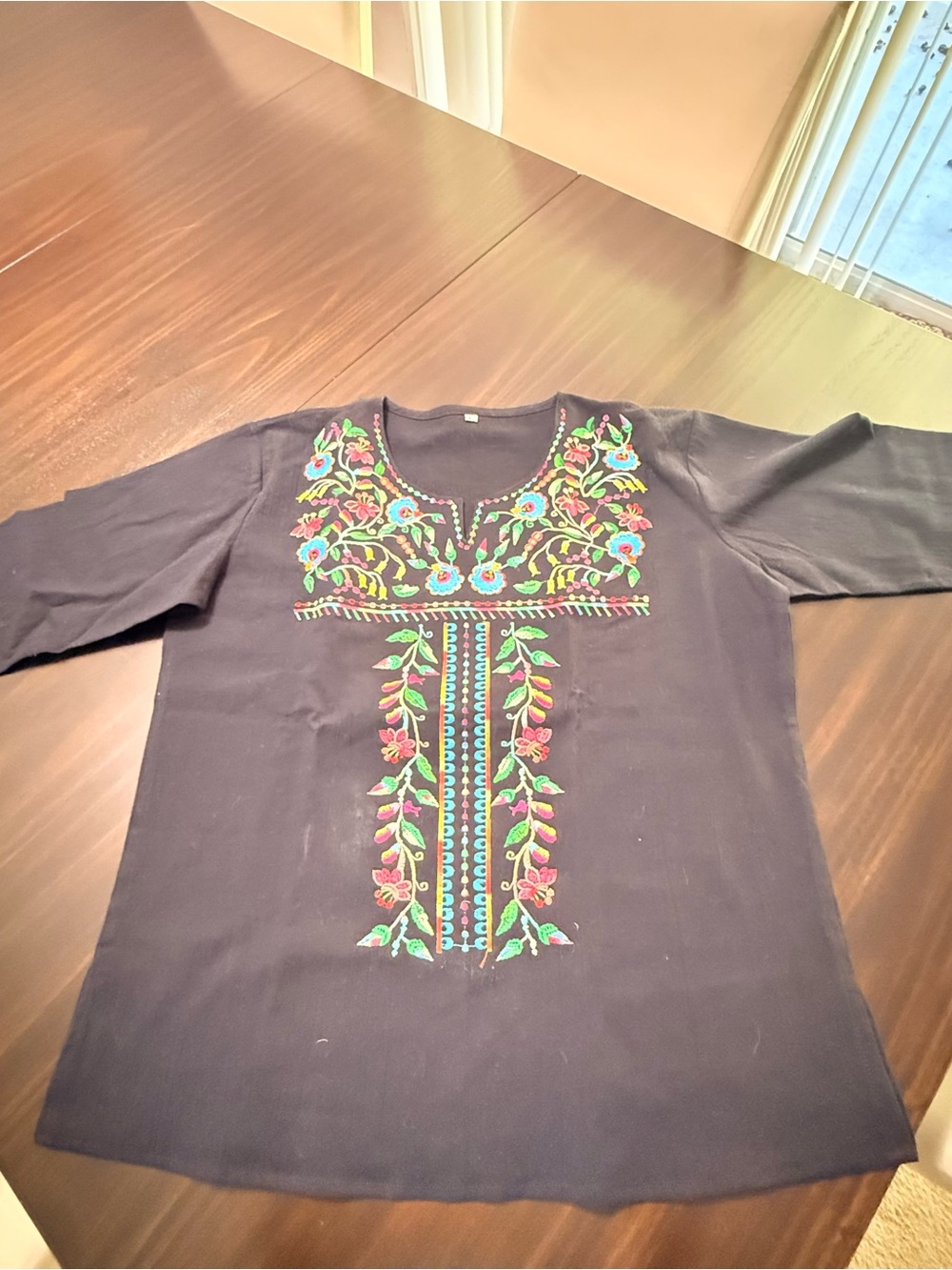 Embroidered Floral  Blouse - Black